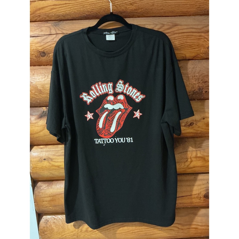 SHEIN Rolling Stones Tattoo You 81 Graphic Band Tee Black Large L